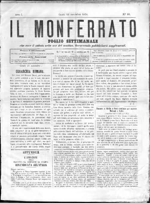 Il Monferrato - Edizione 20 del 25/11/1871